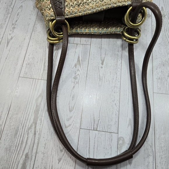 Multicolor Woven Tote Bag with Brown Accents - Picture 5 of 9